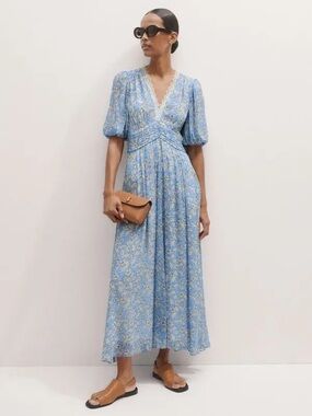 ME AND EM Evening Primrose Graphic-Print Puff-Sleeve Woven Maxi Dress 14